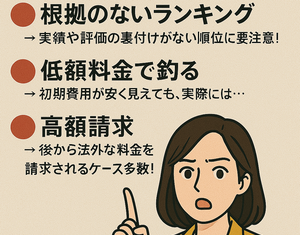 女性が×を手でつくり　悪質な業者に気をつけて