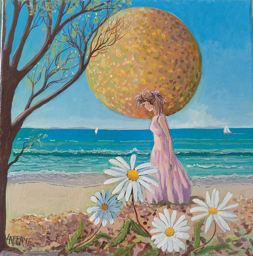 "Marguerite à la mer".Serie Nouvelle Terre. Acrylique 30x30cm.120€.