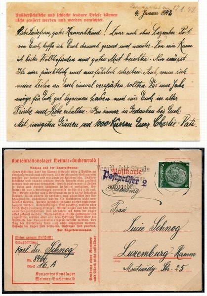 Postkarte aus dem KZ Weimar-Buchenwald nach Luxemburg