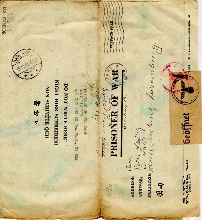 Brief eines Kriegsgefangenen aus dem Camp Pickett Virginie, gesendet nach Walter (Tarchamps, L). Ankunftsstempel von Harlange