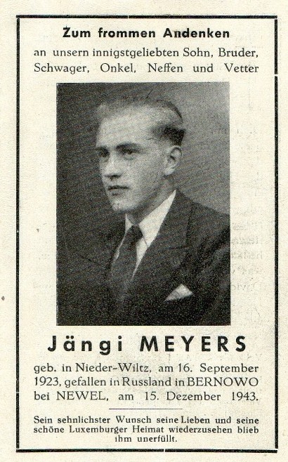 Totenzettel von Jängi Meyers