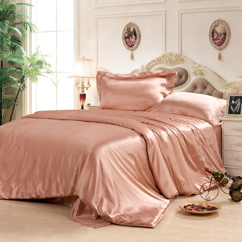 Dusty Rose Silk Duvet Cover Bedding Set 5pcs Silky Affection