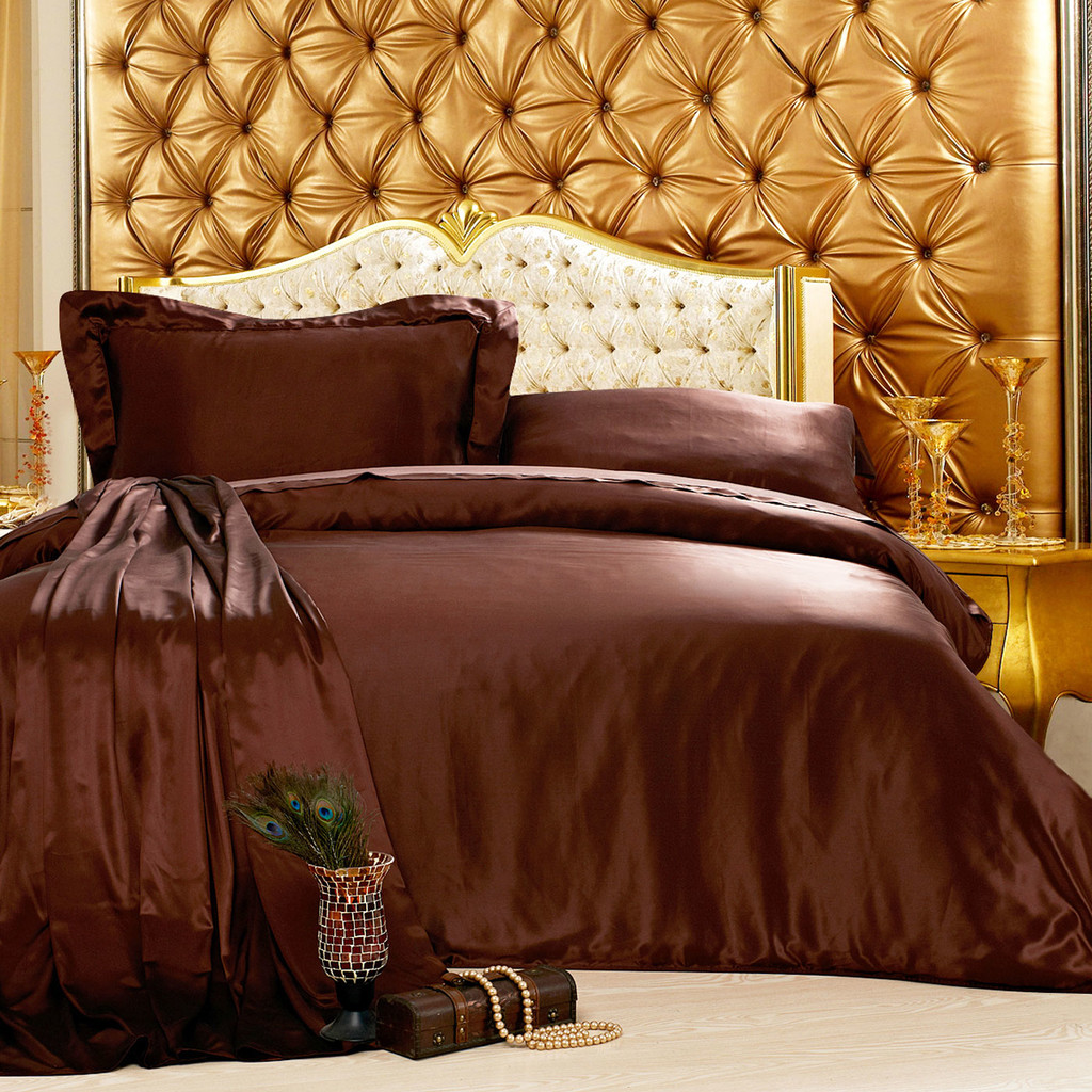 Dark Chocolate Silk Duvet Cover Bedding Set 5pcs