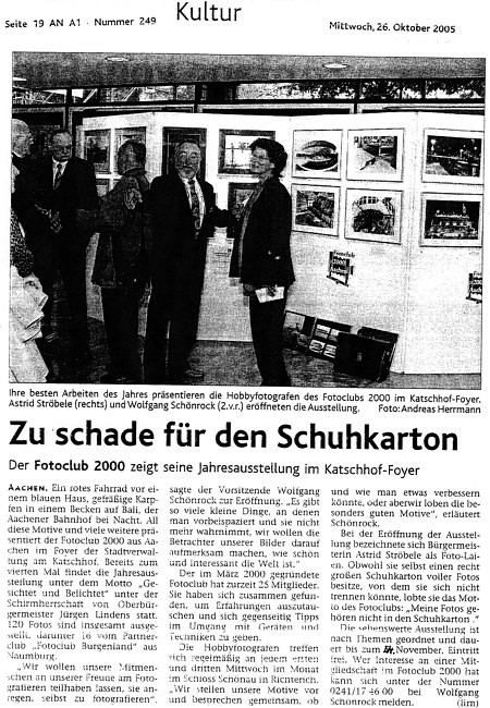 Ausstellung in der Partnerstadt Aachen, Katschhof-Foyer Aachener Zeitung 10/2005