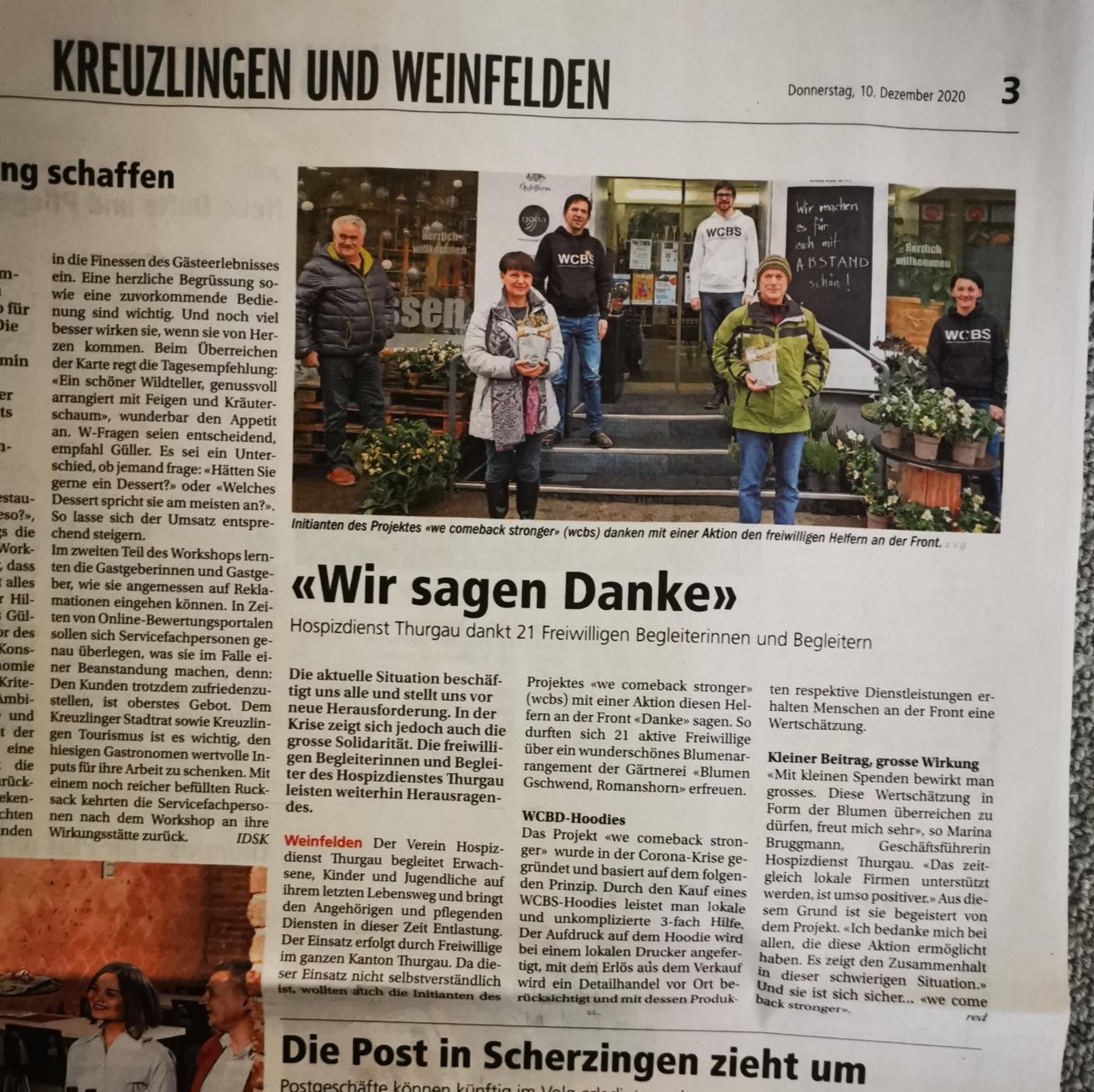 Erfolgreiche WCBS-Aktion - Blumenarrangements für freiwillige Begleiter*innen Hospizdienst Thurgau, 2020