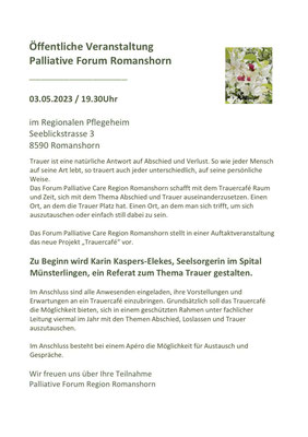 Trauer braucht Raum & Zeit... Trauercafé Romanshorn, Mai 2023 #palliativeforumregionromanshorn