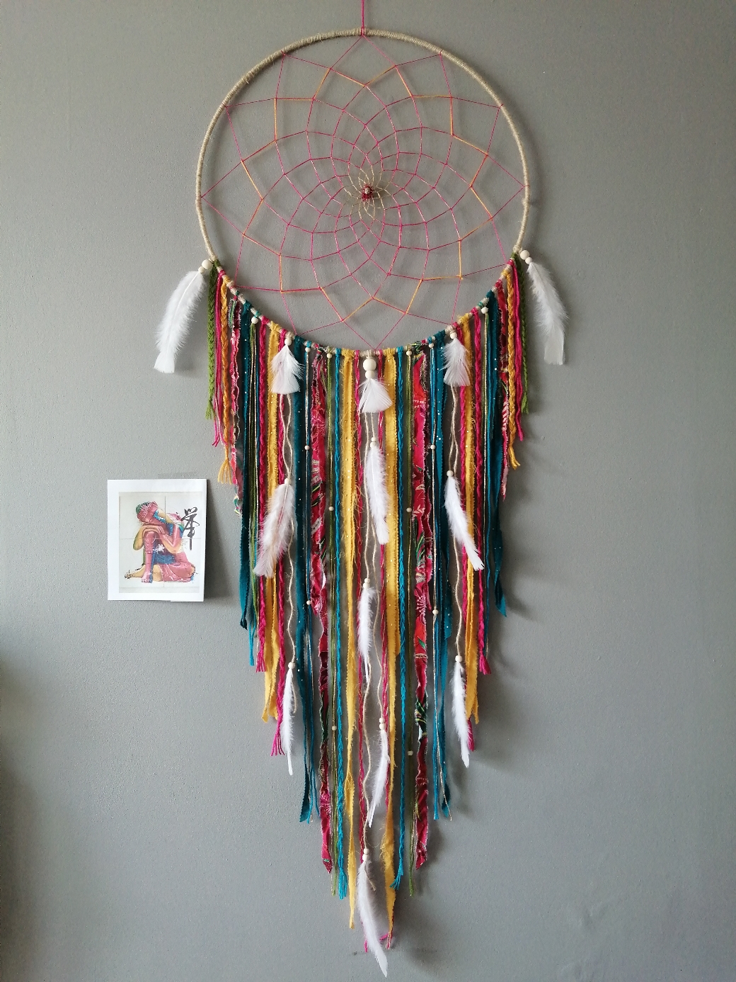  Grand attrape-rêves personnalisé, thème "Bouddha coloré" (cercle de 50 cm)