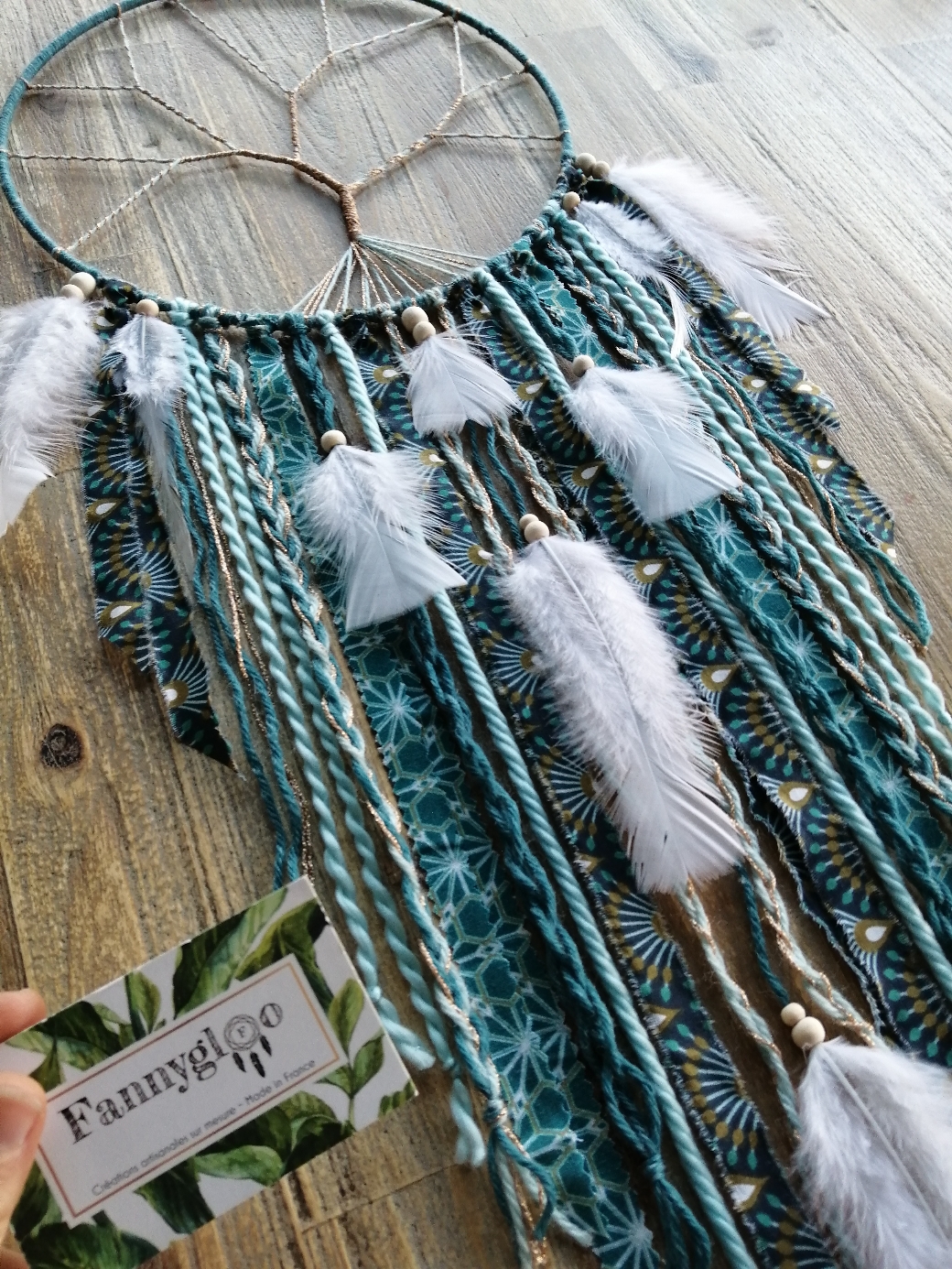Attrape-rêves personnalisé bleu pétrole, motif "Arbre de vie"