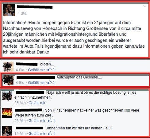 Beispiel aus dem Sozialen Facebook, wie solche Menschen Hetze betreiben.