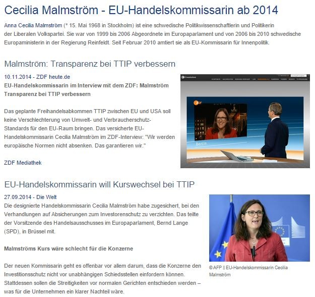 Siehe auch Prominente Stimmen - Cecilia Malmström - Kurswechsel und mehr Transparenz