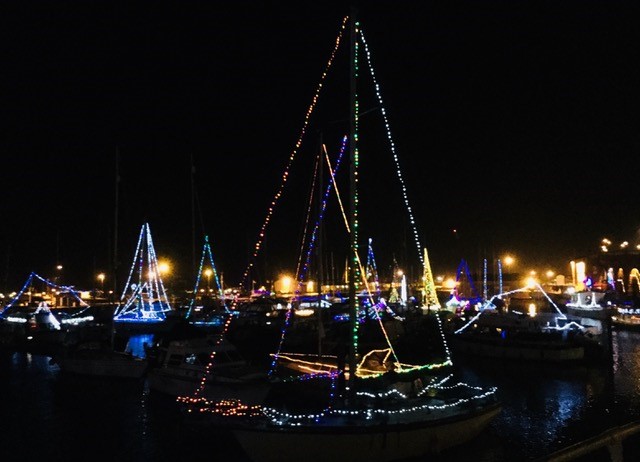 Ramsgate Harbour boats lit up for Christmas. Ramsgate Lights 2018