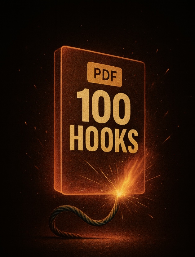 künstlerisches Bild von dem PDF 100 Hooks, Überschriften die Google versteht und Menschen berühren. Das PDF hängt in der Luft und unten reicht eine Zündschnur und entzündet das PDF. Jungo-grafik, Thun