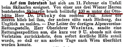 Bericht über einen Skiunfall am Dobratsch im Jahre 1906