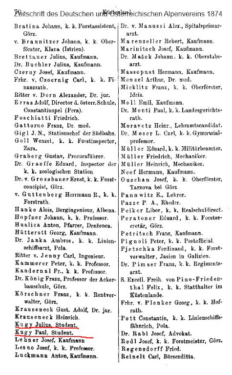 Mitgliederverzeichnis des DÖAV Sektion Küstenland in Triest 1874