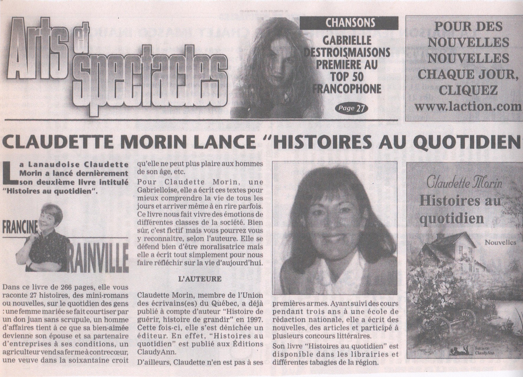 Article Francine Rainville, Journal L'Action VS Histoires au quotidien