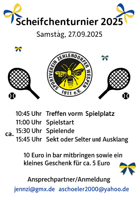 Reminder & neue Startzeit:Schleifchenturnier 2.0 die "Zweite"