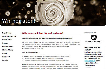 Gratis Homepage erstellen für Hochzeit