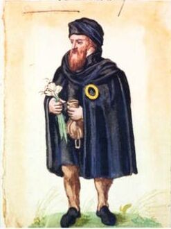 "Gelbes Ringle" auf der Kleidung eines Juden, Markus zum Lamm (1544 - 1606), Heidelberg, "Jetzige Tracht der Juden zu Worms", 2. Hälfte 16. Jh., Aquarell