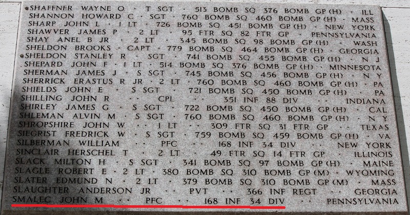 PFC Smalec John M. (Wall Of Missing cimitero americano di Firenze)