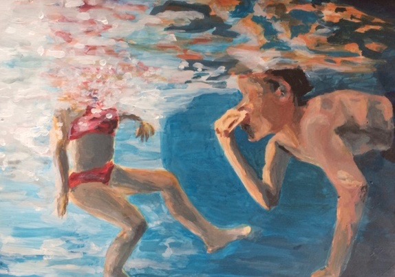 Tauchende Kinder 1, Acryl auf Fotopapier