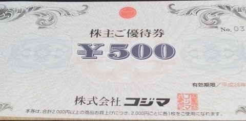 コジマ　株主優待　株主ご優待券　500円