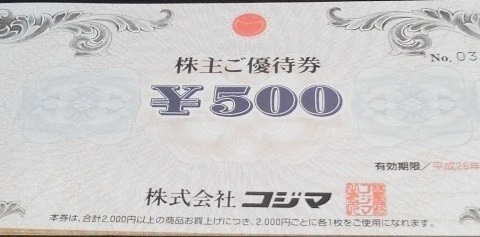 コジマ　株主優待　株主ご優待券　500円