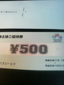 スリーエフ　株主優待　優待券　500円　金券