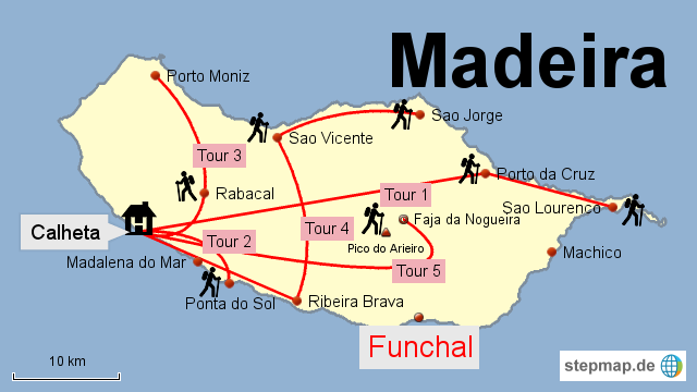 Bild: Karte mit de Wanderungen auf Madeira