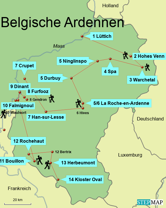 Bild: Reiseroute Belgische Ardennen