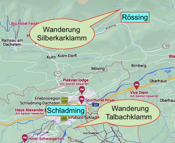 Bild: Karte der Wanderungen von Silberkarklamm und Talbachklamm