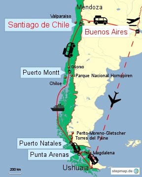 Bild: Reiseroute Argentinien und Chile 2015