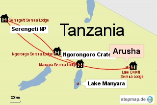 Bild: Die Route unserer Safari durch Tansania