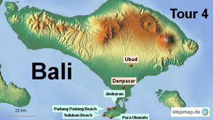Bild: Karte Tour 4 auf Bali - Von Jimbaran nach Pura Luhur Uluwatur zu den Stränden Sulaban Beach und Padang Padang Beach