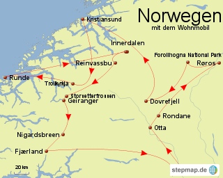 Bild: Karte mit dem Wohnmobil durch die Mitte Norwegens