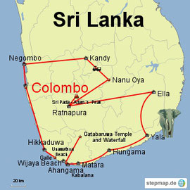 Karte mit meiner Rundreise durch Sri Lanka