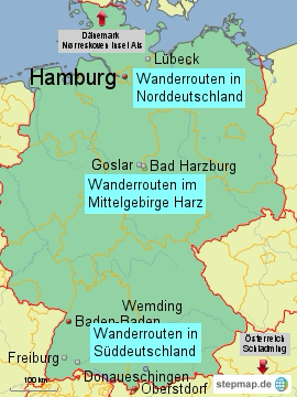 Bild: Karte - Wanderungen in Deutschland
