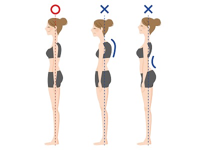 　　　　　　　正しい姿勢　　　　　猫背　　　　反り腰の姿勢
