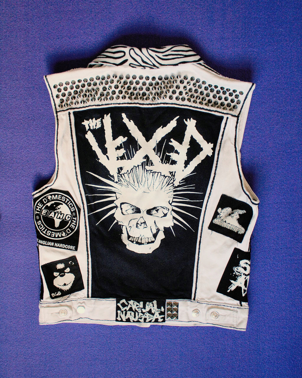 Update on the not-so-white-anymore punk vest - back view before- Zebraspider Eco Anti-Fashion