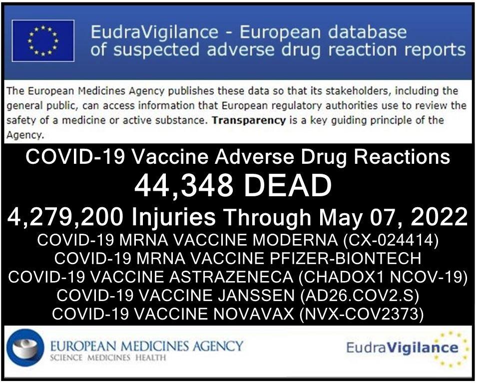 44 348 morts 4 279 200 blessés suite aux vaccins COVID-19 dans la base de données européenne des effets indésirables
