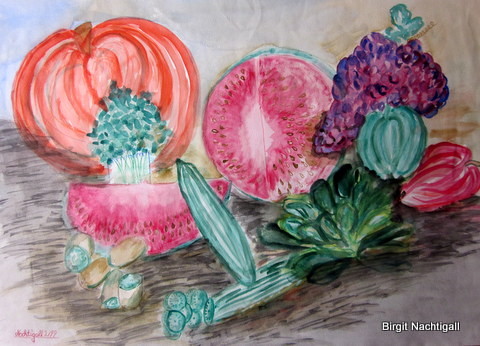 "Erntedankfest 1" , Aquarellbild, mit Nachtigall signiert am 09/ 2009. Wer Interesse hat, meldet sich bitte bei mir per E- Mail: 1adler-nachtigall@web.de,