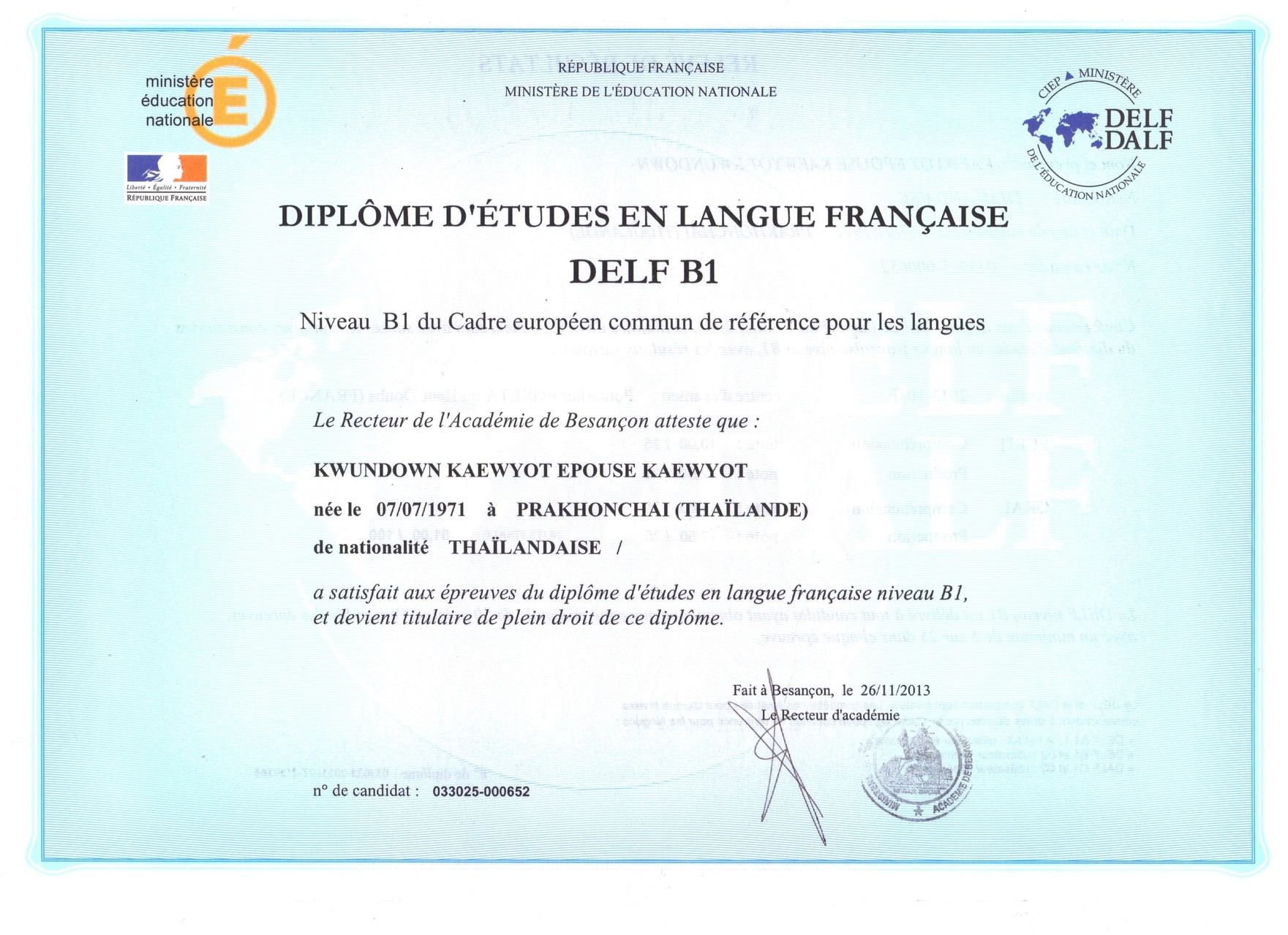 6 – Diplômes français DELF A1  DELF B1  Salon de Relaxation, Modelage