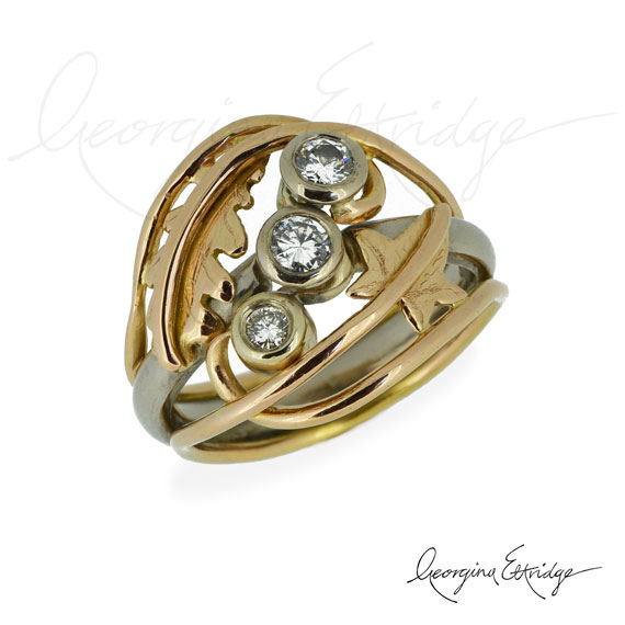 Quercus & Hederahelix Ring with Diamonds