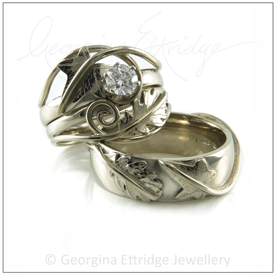 Oak & Ivy Leaf Bridal Ring Set - Bespoke Handmade Jewellery