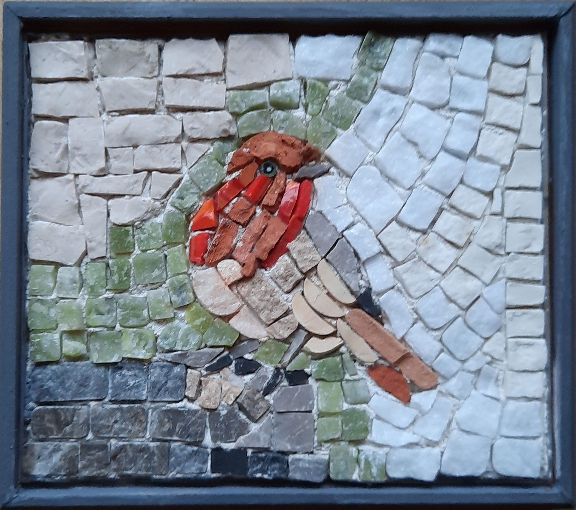 modernes Mosaik, Sandstein, Marmor, Ton, Muranoglas, 11x10