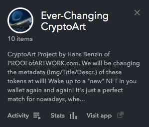 Ever-Changing CryptoArt NFT-Store on OpenSea Description Screenshot