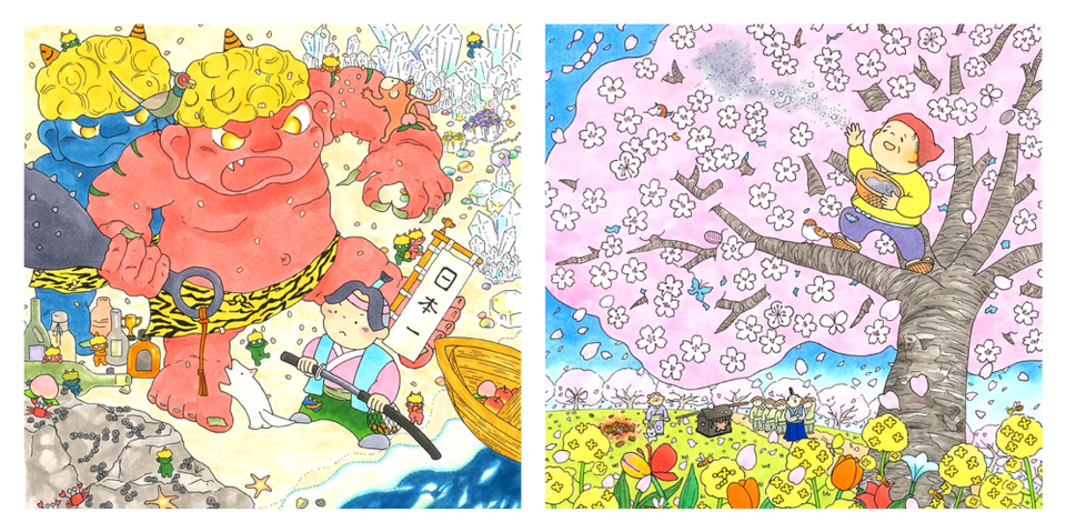 2019年2月号「桃太郎」 3月号「はなさかじいさん」のさがし絵