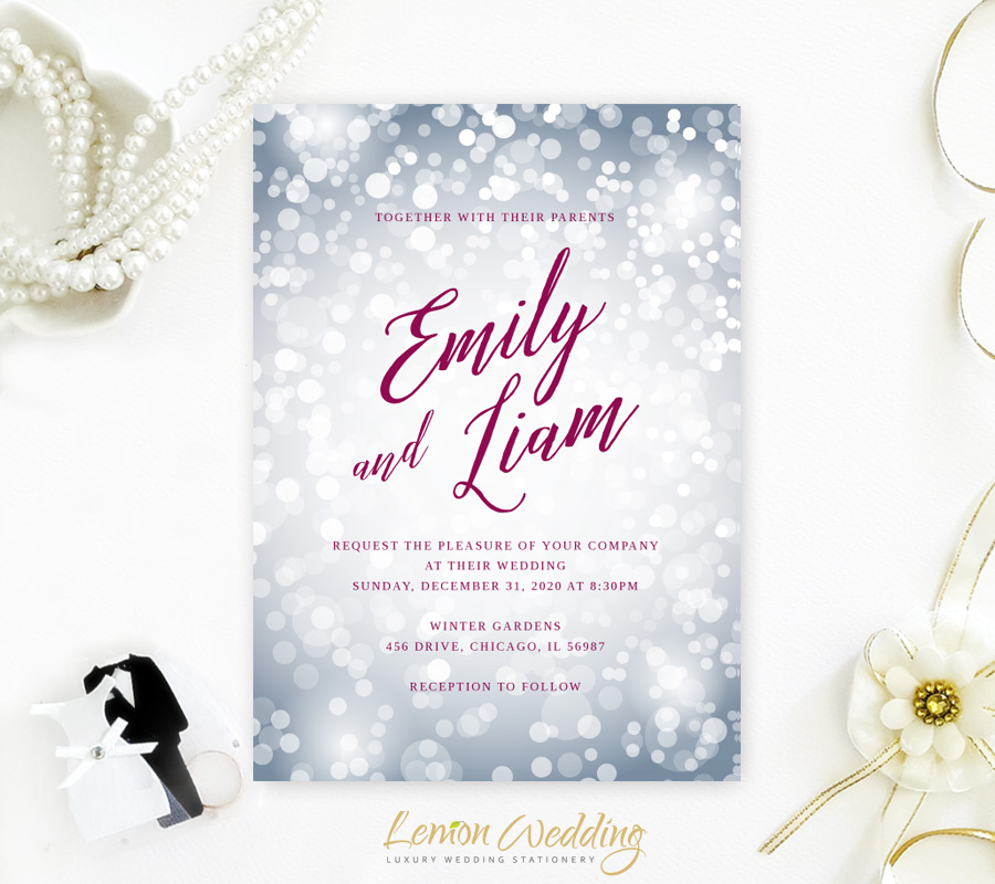 Silver New Year S Eve Wedding Invites Lemonwedding
