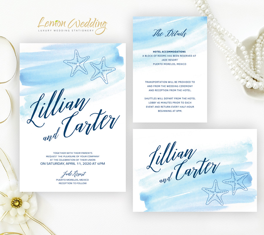 Starfish Wedding Invitations Lemonwedding