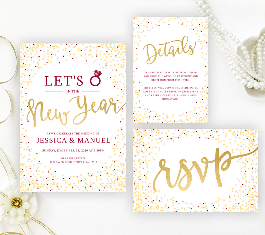 Gold New Year S Eve Wedding Invitations Lemonwedding