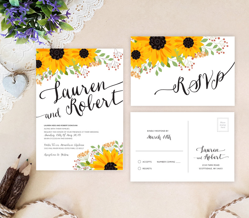 Rustic Sunflower wedding invitations - LemonWedding